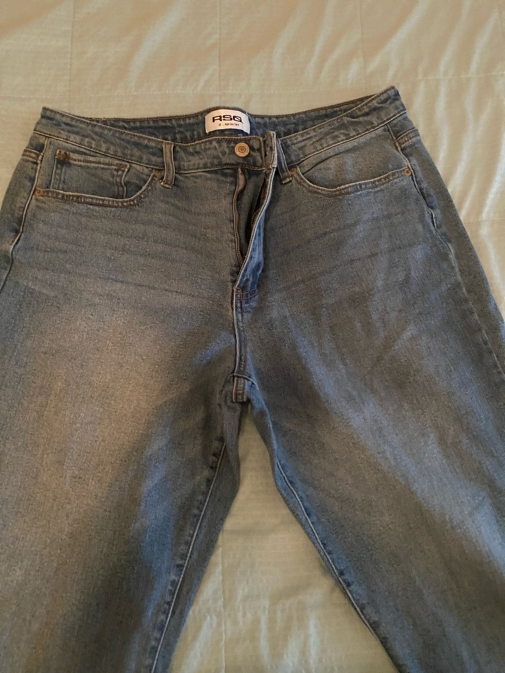RSQ Mid-Rise Light Blue Flared Wide-Leg Jeans